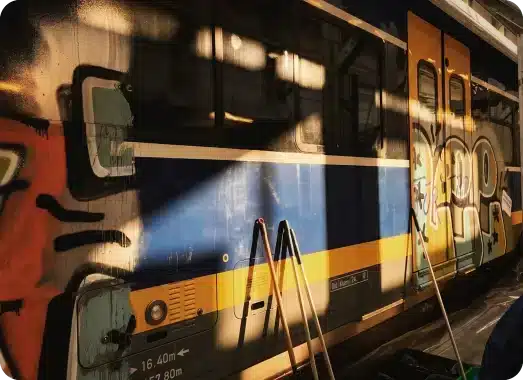 Ein mit grafitti vollgesprühter Zug